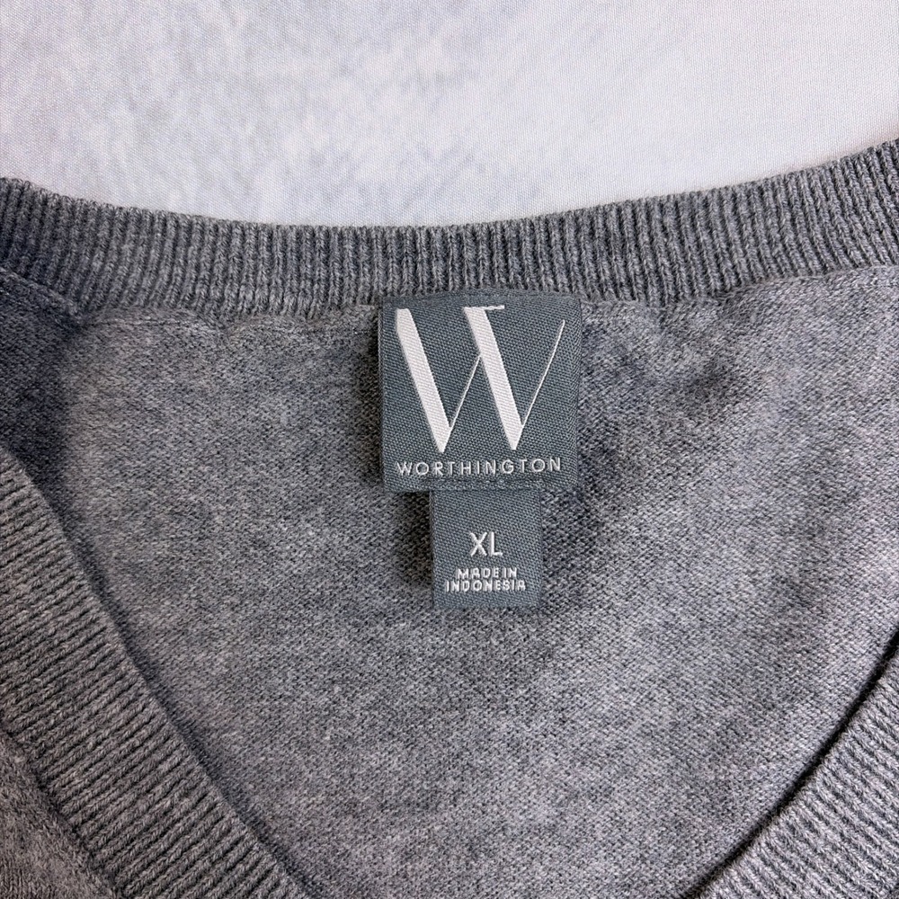Worthington Womens XL Gray V-Neck Long Sleeve Cotton Blend Knit Sweater - Picture 3 of 7